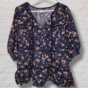 Old Navy Navy Floral Peasant Blouse